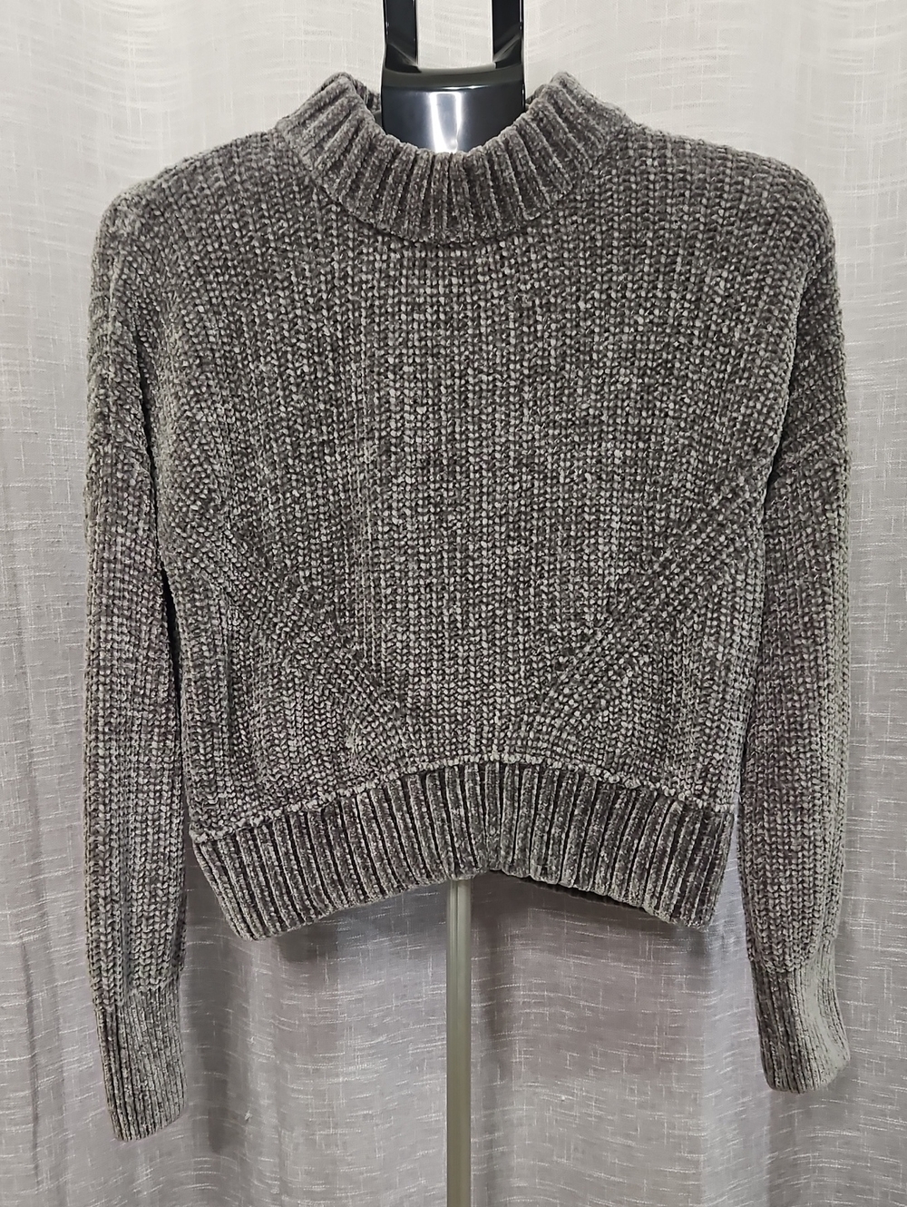 Pink Rose Heather Gray Ribbed Mock Neck Sweater